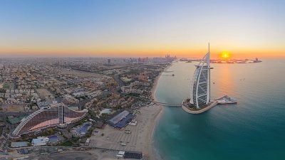 Aerial view of Burj Al Arab in Dubai